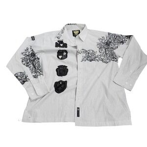 Royal Army Shirt Mens Large White Stripe Long Sleeve Button Embroidered Casual